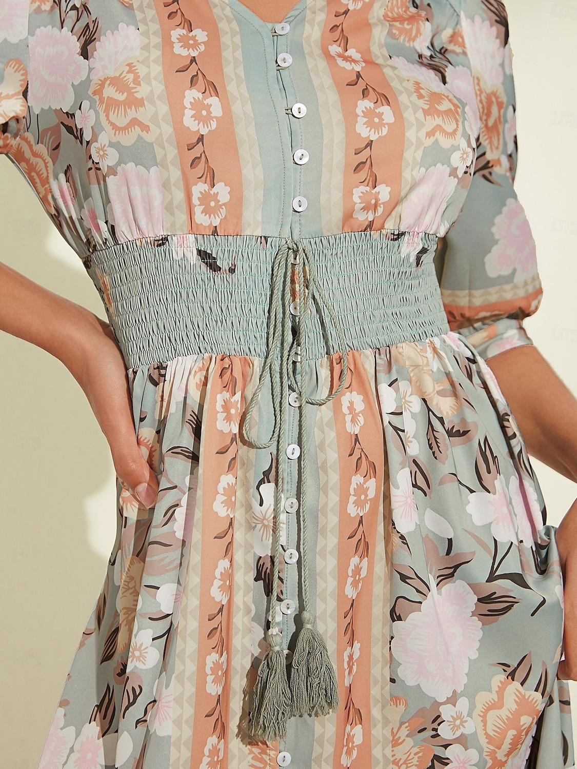 Robe longue en satin vert à fleurs, col en V, manches bouffantes, pour invités de fête/mariage, pour impressionner 2024 de 2025 ? $108.99 –P5