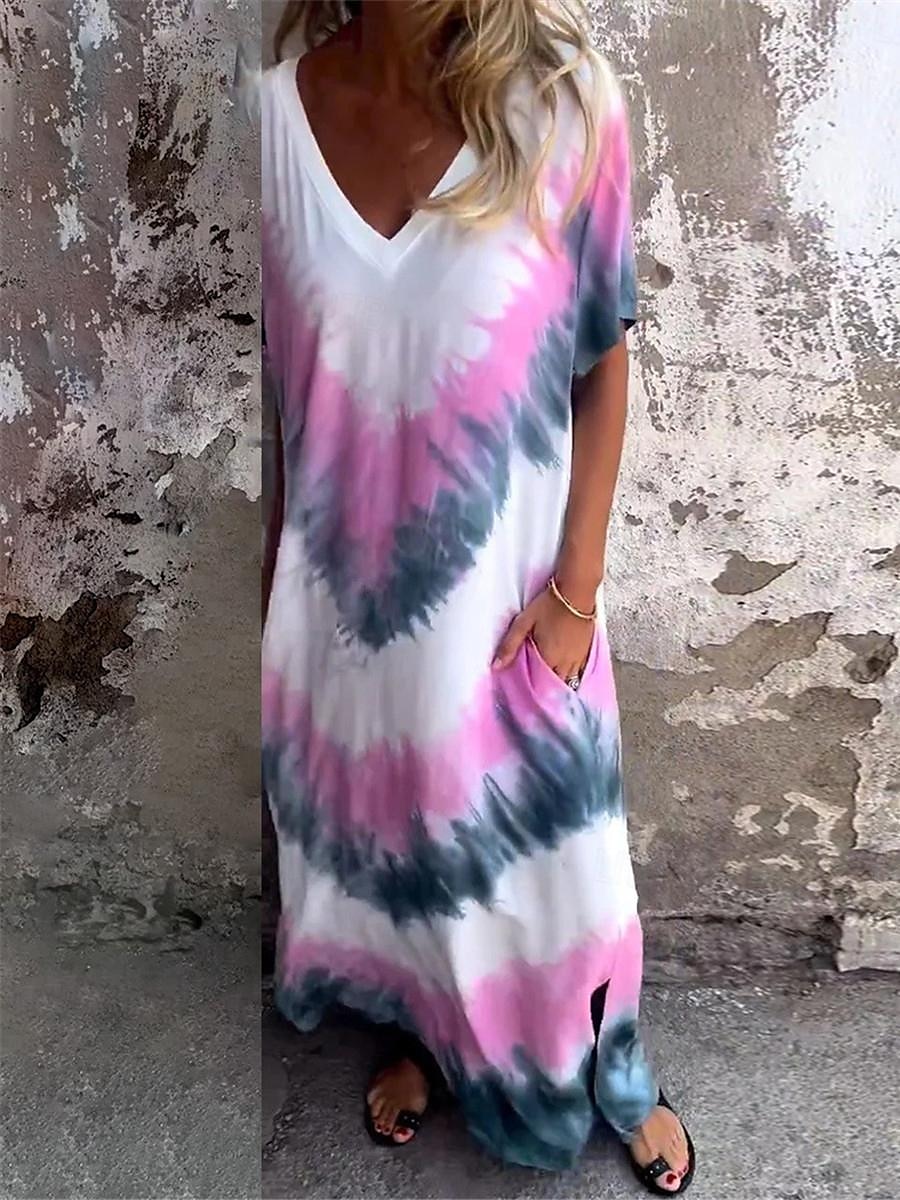 Femme robe longue Robe casual Robe t-shirt Robe d'été mode Décontractées Vacances du quotidien Standard Tie Dye Manche Courte Col V Rose Claire Bleu Orange Vert Eté de 2025 ? $41.99 –P3