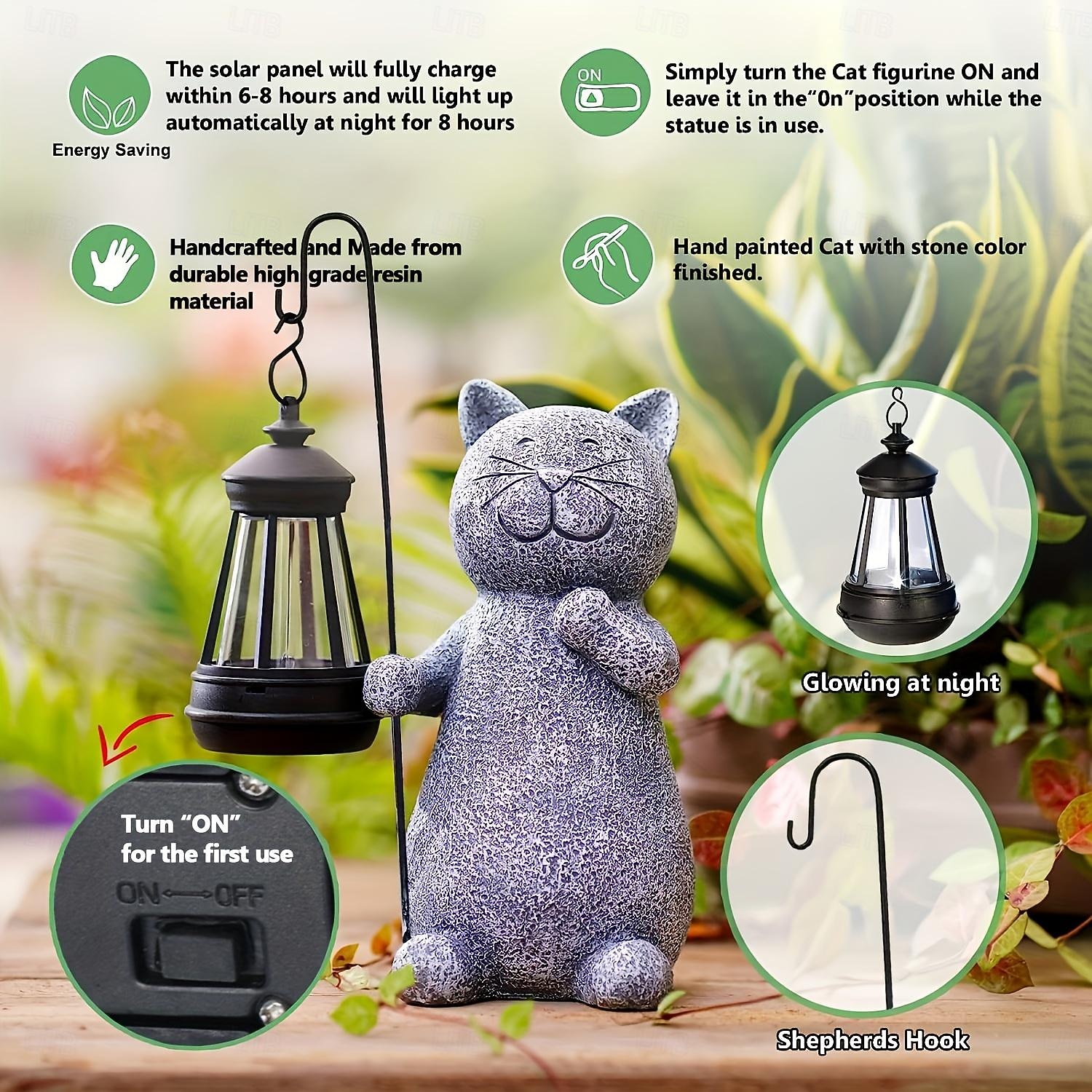 zonne-tuinbeeld kat beeldje lichte tuinkunst met zonne-lantaarn, liefdevolle kat voor terras, balkon, tuin, gazon-uniek housewarming cadeau voor tuin moeder oma 2026 - $31.99 –P8