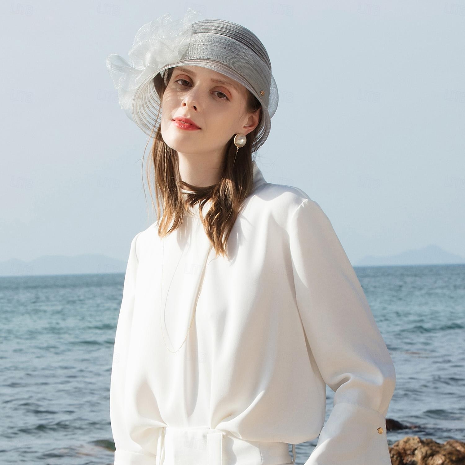Hatter Fiber Bøttehatt Solhatt Bryllup Te Fest Elegant Bryllup Med Blomster Perledetaljer Hodeplagg Hodeplagg 2025 - $35.99 –P17