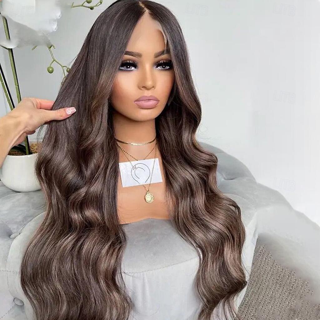 Perruque Cheveux Naturel Rémy 13x4 devant en dentelle Cheveux Brésiliens Ondulé Multicolore Partie libre Femme Densité 130% 150% avec des cheveux de bébé 100% vierge Sans colle Longue A1 Perruque de 2025 ? $267.09 –P3