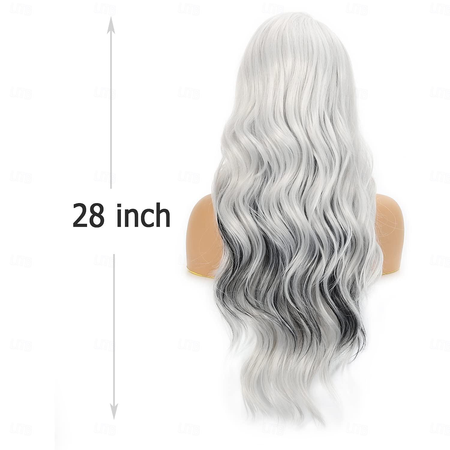 lunghe parrucche bianche ombre per donne nere 26 parrucca lunga ondulata da 28 pollici con frangia per le donne grandi capelli rimbalzanti e soffici in fibra sintetica senza colla per cosplay e uso del 2025 a $21.99 –P5