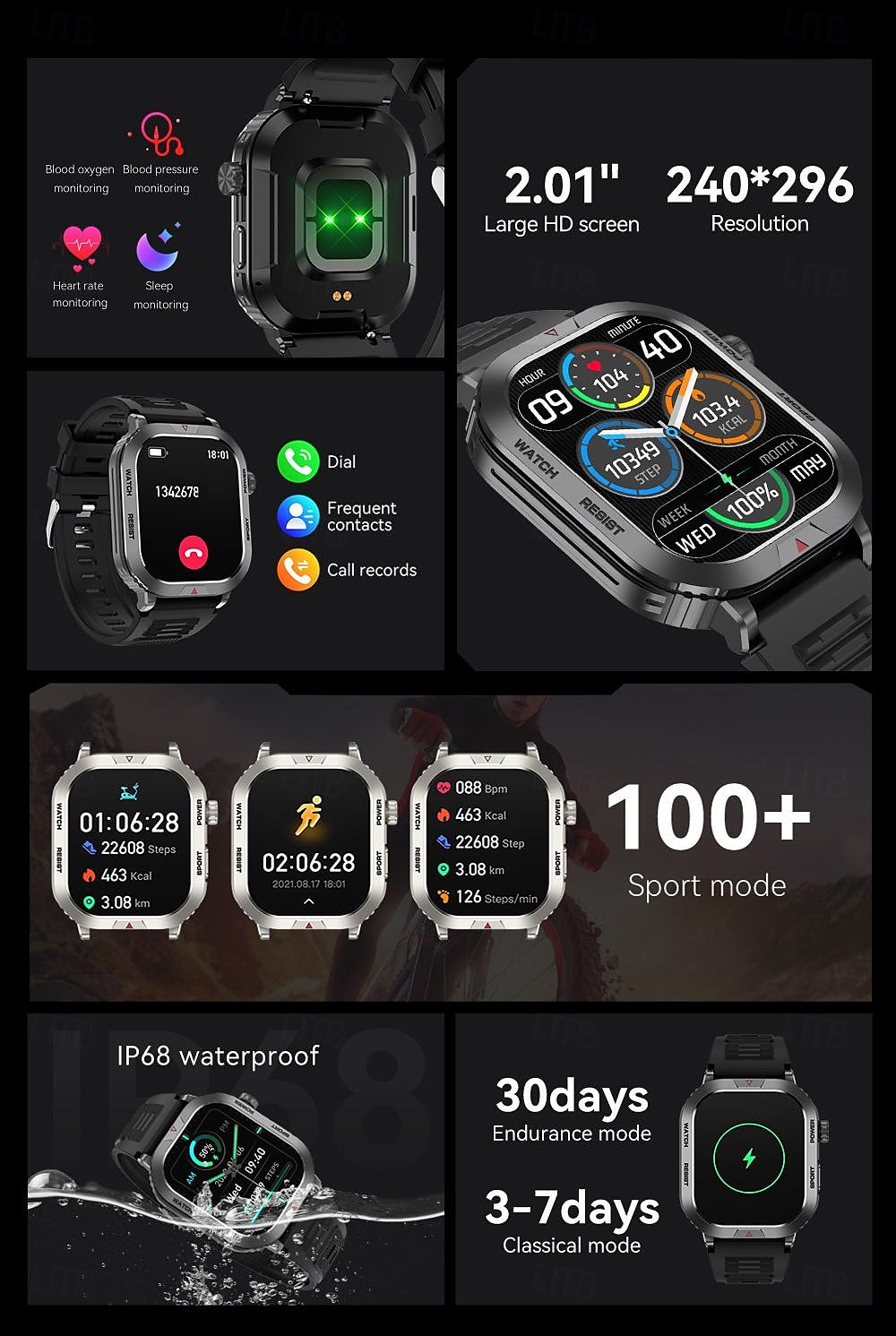 2025年 696 ZW66 スマートウォッチ 2.01 インチ スマート·ウォッチ ブルートゥース ECG + PPG 歩数計 着信通知 と互換性があります Android iOS 女性 男性 ハンドフリーコール メッセージ受信通知 IP 67 46mmの時計ケース コレクション – $39.99 –P2
