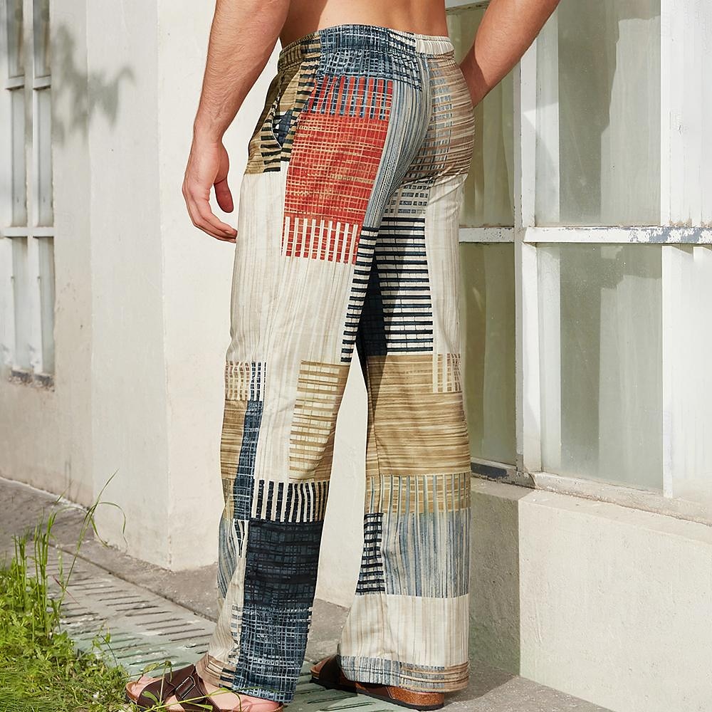 Men's Trousers Summer Pants Beach Pants Drawstring Elastic Waist 3D Print Stripe Graphic Prints Geometry Comfort Casual Daily Holiday Streetwear Hawaiian Yellow Blue 2025 - $25.99 –P2