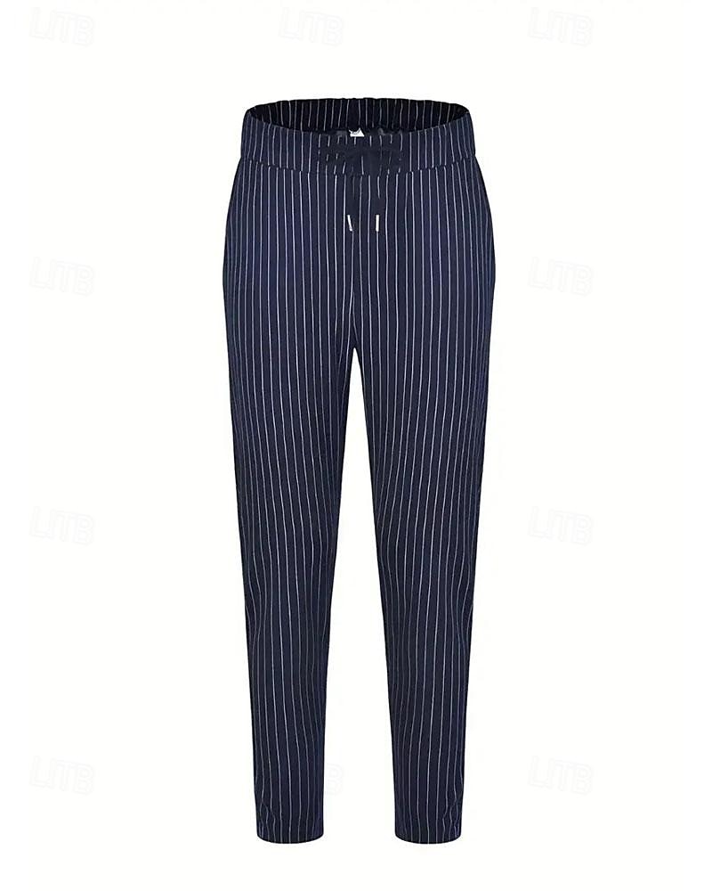 Homens Calças Calça verão Calça casual Bolsos Com Cordão Cintura elástica Listra Conforto Trabalho O negócio Diário Moda Estilo Clássico Preto Azul Real Micro-Elástica de 2025 por $25.99 –P10