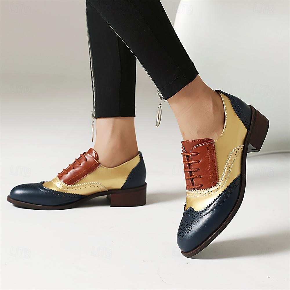 Damen Halbschuhe Retro Bullock Schuhe Täglich Farbblock Schnürsenkel Blockabsatz Runde Zehe Vintage Brautkleider schlicht Wanderschuhe PU Schnürsenkel Schwarzes Gold Schwarz / weiss Rosa 2025 - $59.99 –P6