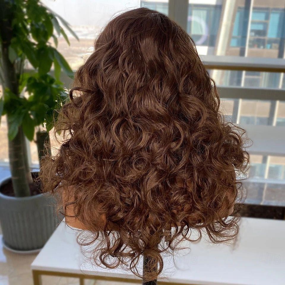 Perruque Cheveux Naturel Rémy 13x4 devant en dentelle Cheveux Brésiliens Ondulé Ondulation Lâche Marron Partie libre Femme Densité 130% 150% avec des cheveux de bébé 100% vierge Sans colle Pré-plumé de 2025 ? $225.09 –P5