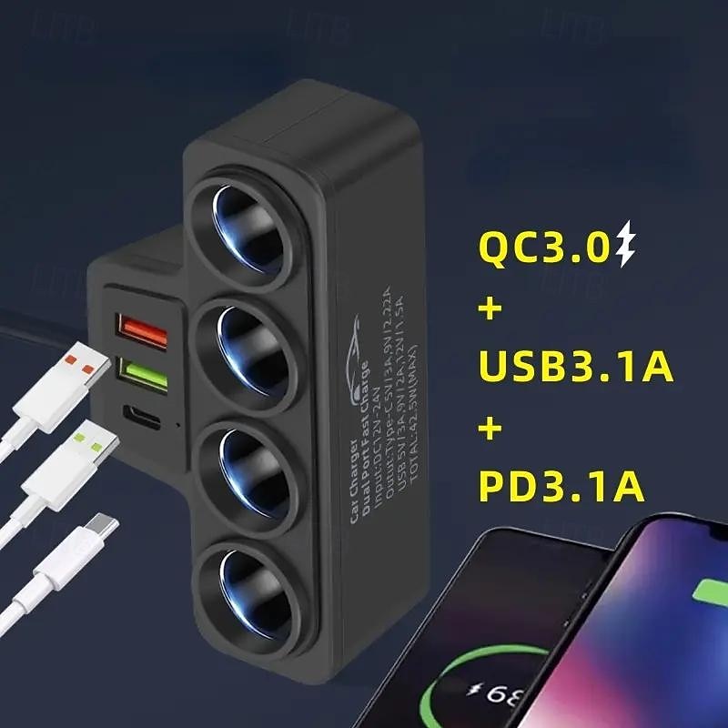 Автомобильный один буксирный четыре интеллектуальных прикуривателя qc3.0pd30w автомобильное многофункциональное быстрое зарядное устройство для мобильного телефона 2025 - $20.99 –P9