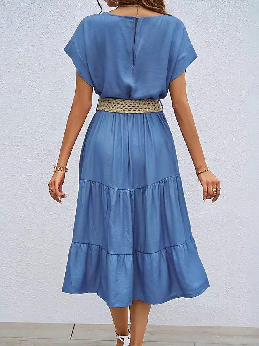 Robe casual Femme Robe mi-longue Ruché Travail Vacances Décontractées Col Ras du Cou Manche Courte Ample Bleu S M L XL de 2025 ? $50.99 –P2