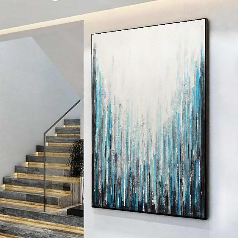 abstraktes Skyline-Gemälde, handgemalt, extragroßes Wandkunst-Gemälde, handgemachtes blaues Landschaftsgemälde auf Leinwand, großes Wandkunst-blaues abstraktes modernes Gemälde für Schlafzimmer, 2025 - $125.99 –P11
