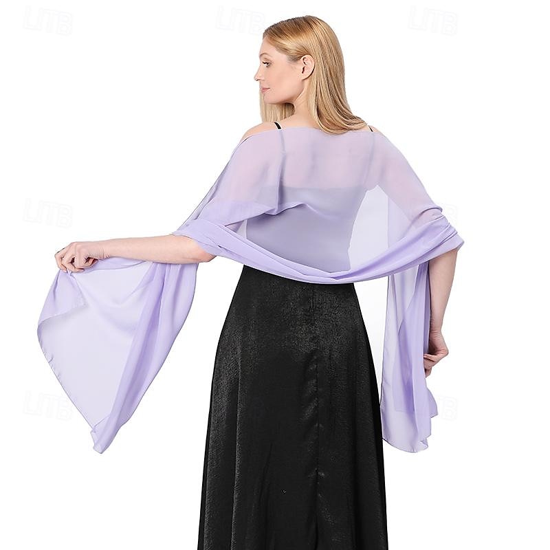 Sjalar Sjalar till damer Elegant Brudkläder Ärmlös Chiffong Brudsjalar Med Ren Färg Till Fest Vår & sommar 2025 - $16.99 –P4