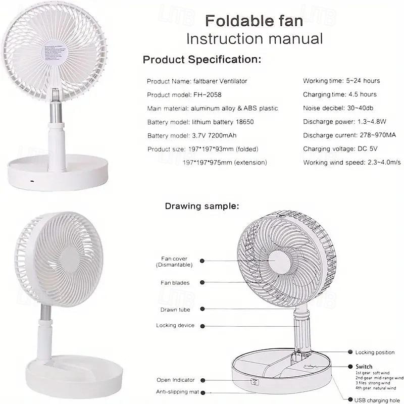 Telescopische Vouwbare USB Ventilator – Draagbare Elektrische Ventilator voor Slapencel Kantoor Bureau Oplaadbaar en Stil 2025 - $43.99 –P8