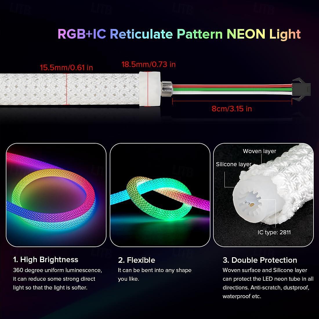 Waterproof WS2811 RGBIC Woven Silicone Neon Light with Addressable Dreamy Color LED Strip 2.5M-10M 360 Degree Lighting WIFI APP Control Bedroom Indoor and Outdoor Decoration Including DC12V Adapter Kit 2025 - $63.99 –P5