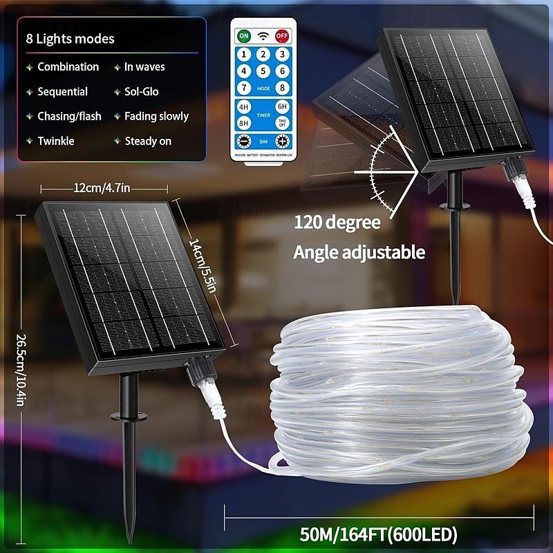 Solar Rope Lights Outdoor Waterproof 164ft 500LED Tube Lights with 2400mAh Type C Charging Timer 8 Modes Dimmable Twinkle Fairy String Light for Garden Yard Home Party Wedding Christmas 2025 - $75.99 –P3