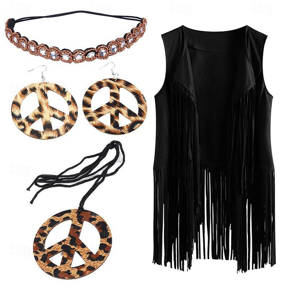 Retro Antiguo Años 60 Años 70 Conjunto de accesorios Chaleco de ante Hippie Borlas Disfraz Mujer Desfile del orgullo Mes del Orgullo Adulto Chalecos Pendientes Collare 2026 - $48.99 –P6