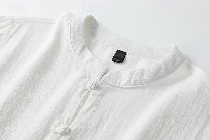 Da uomo Camicia Camicia di lino Camicia con colletto cinese Camicia con colletto alla coreana Camicia casual Camicia con Bottoni Semplice Casuale Quotidiano Nero Bianco Rosa Vino Manica Lunga del 2026 a $27.99 –P7