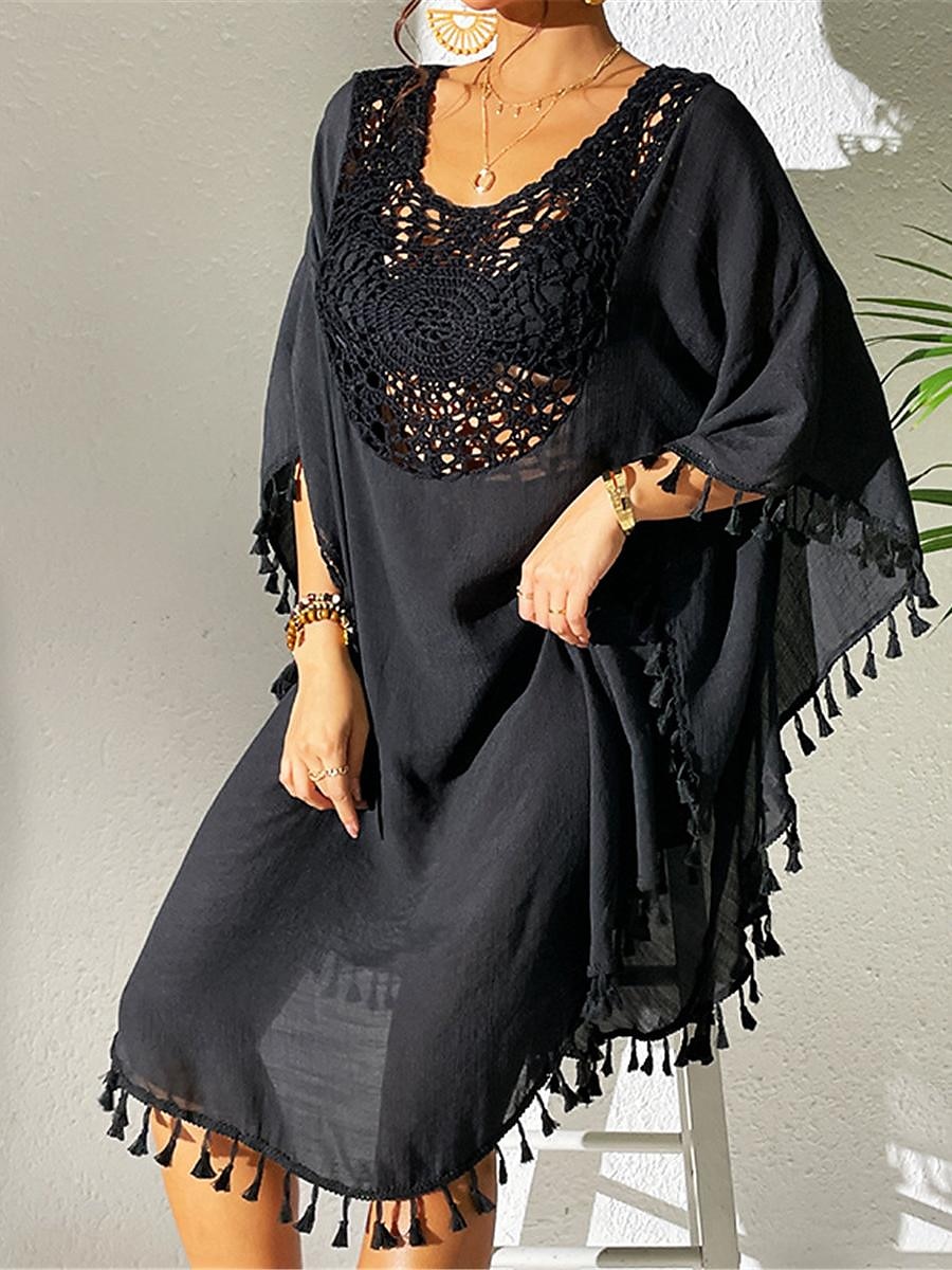 Damen Minikleid Weißes Kleid Spitzenkleid Hemdblusenkleid Sommerkleid Streetwear Basic Lässig Urlaub Straße Ferien Normale Passform Dreiviertelarm Rundhalsausschnitt Schwarz Weiß Blau Orange Sommer 2025 - $41.99 –P18