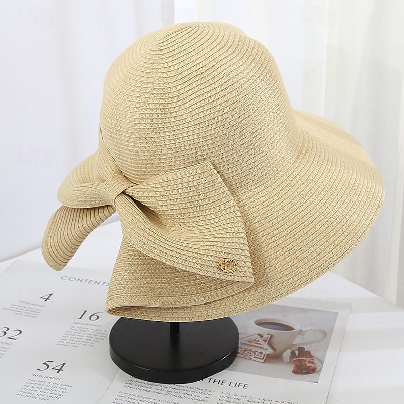 Dam Hatt Halmhatt Solhatt Bärbar Solskydd Andningsfunktion Gata Dagligen Helgen Rosett Ren färg 2025 - $16.99 –P8