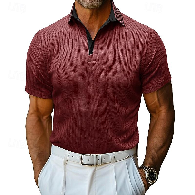Per uomo Magliette Polo a Nido d'Ape Testurizzato Casuale Ferie Bavero Colletto Polo a Coste Manica Corta Moda Essenziale Semplice Bottoni Morbido Estate Primavera Vestibilità regolare Esercito verde del 2026 a $24.99 –P11