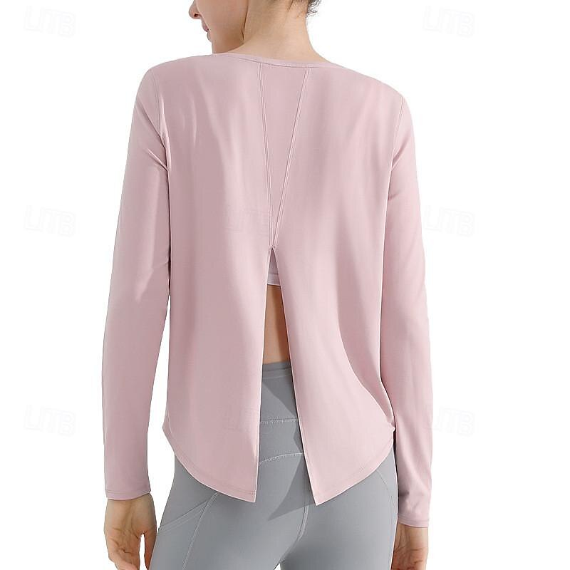 Women's Crew Neck Yoga Top Split Solid Color Black White Yoga Fitness Running Tee Tshirt Top Long Sleeve Sport Activewear Breathable Quick Dry Lightweight Stretchy Loose Fit 2025 - $27.99 –P1