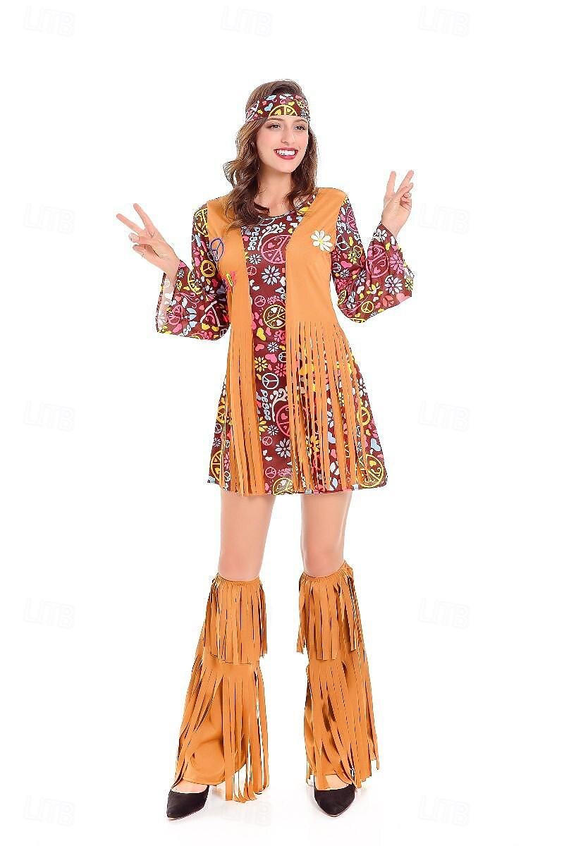Retro 60. léta Hippie Šaty Cosplay kostým Čelenka Hippie Disko Dámské Dívčí Třásně předvečer Všech svatých Karneval Plesová maškaráda Výkon Plesová maškaráda Běžné / Denní Dospělé Šaty Kryt obuvi 2025 - $30.99 –P4