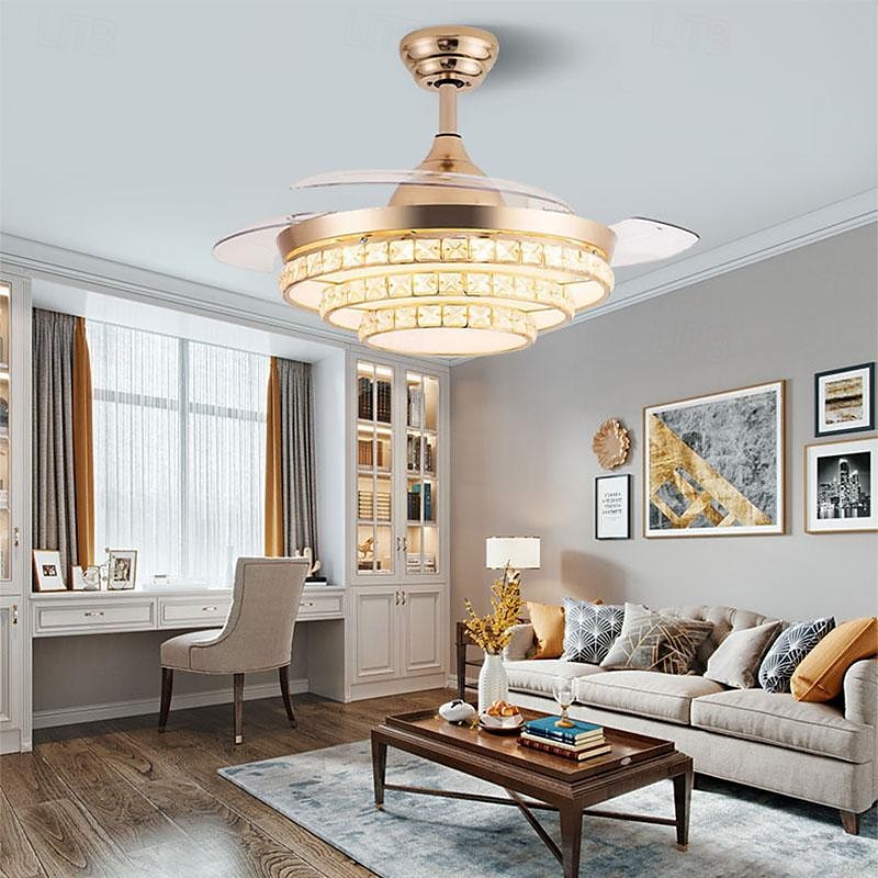 LED Ceiling Fan Ceiling Hanging Globe Over Table 1-Light 90/105cm Single Design 3-Color-Light Metal Electroplated Modern Nordic Style Bedroom 110-240V 2025 - $443.79 –P12
