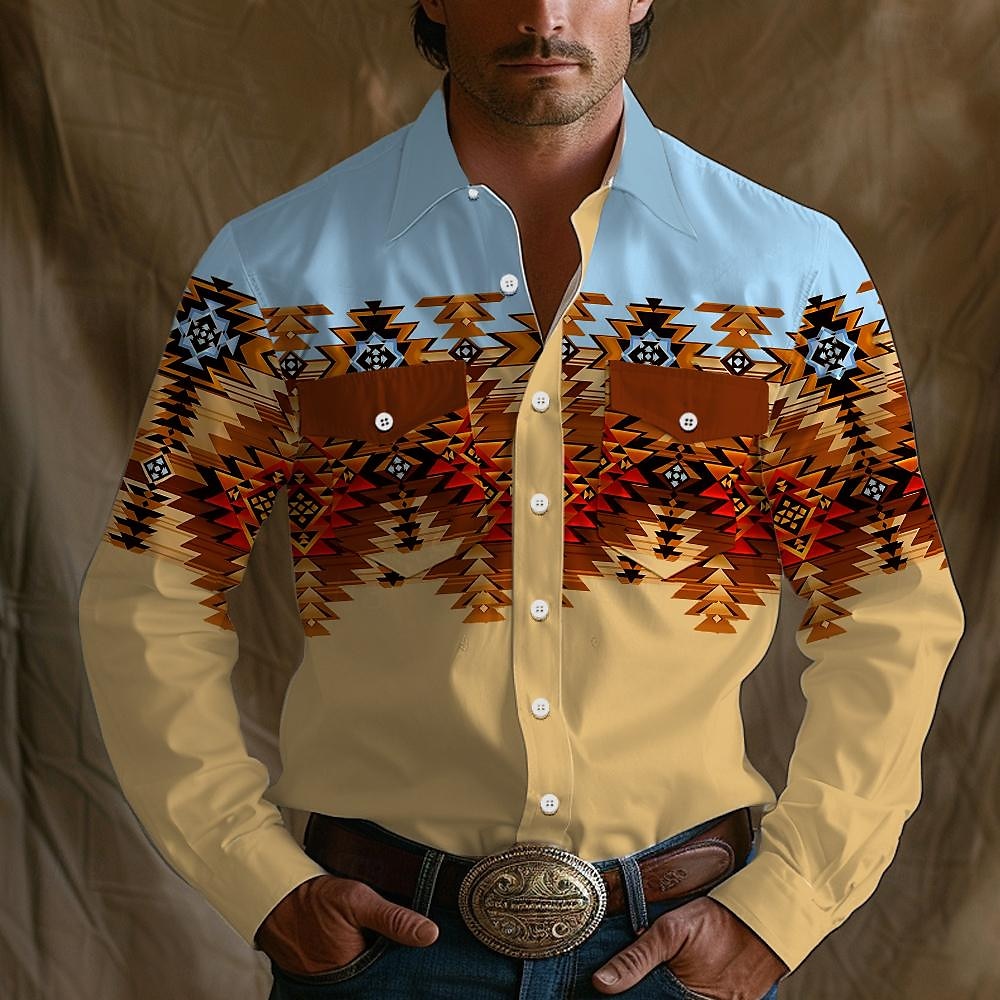 Hombre azteca Tribal Ética / Africana camisa occidental Camisa vaquera Manga Larga Vintage estilo occidental Tribal Exterior Vacaciones Carrera de caballos Primavera verano Cuello Vuelto Estampado 2025 - $30.99 –P4