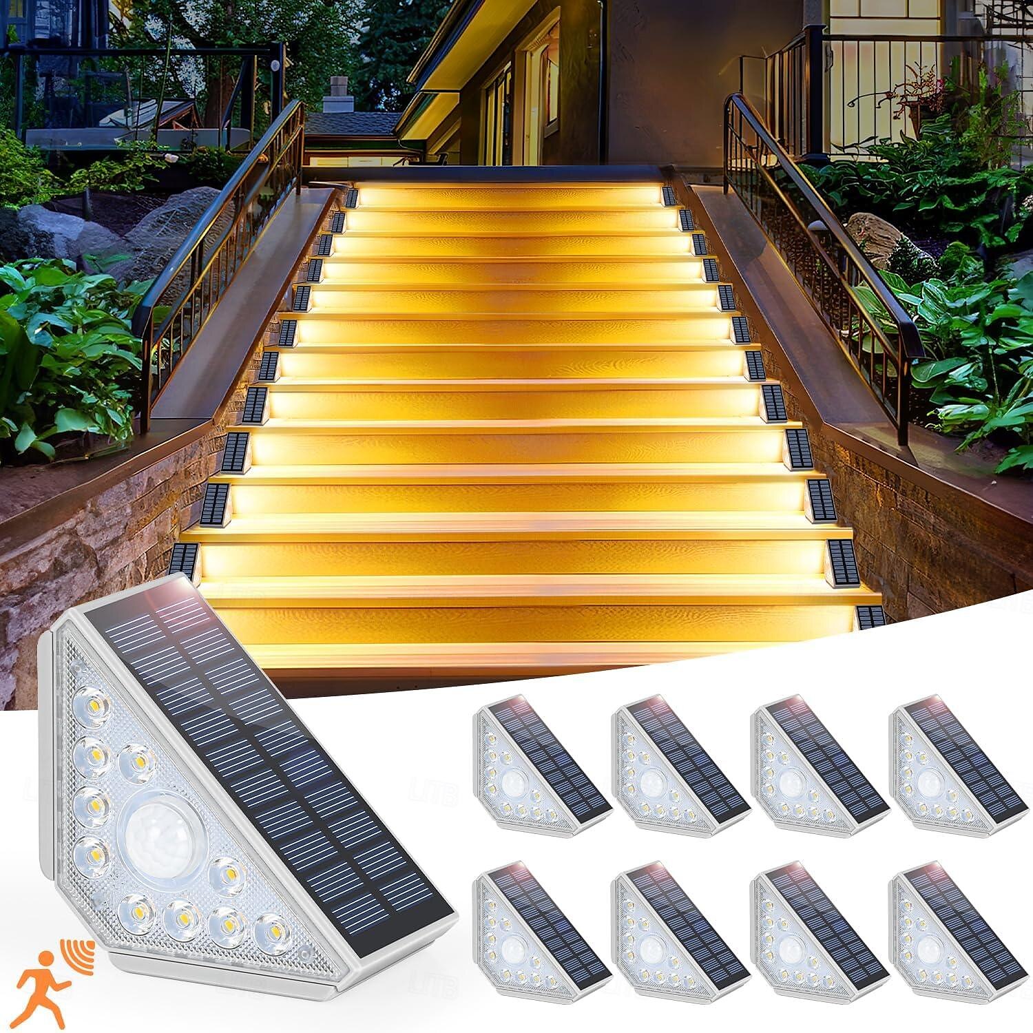 senzor de mișcare lumina solară pentru scară în aer liber, rezistentă la apă, lumina solară pentru trepte, cu LED super-luminoasă, lumina solară pentru gard pentru veranda, curte, iluminat decor 2/4 2025 - $40.99 –P1