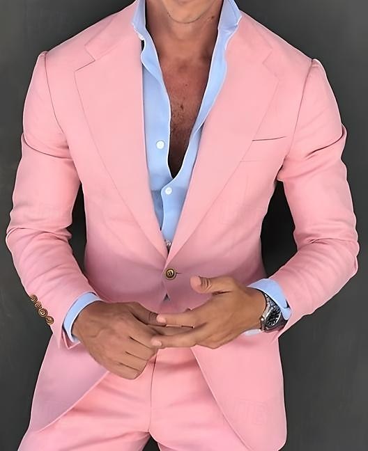 Herr Studenten Cocktailklädsel Kavaj Ceremoni Bröllopsfest Affärskläder Mode Ledigt Vår & Höst Polyester TR Slät Ficka Ledigt / vardag Enkelknäppt Blazer Ljusrosa Gul Rodnande Rosa Kungsblå 2025 - $63.99 –P1