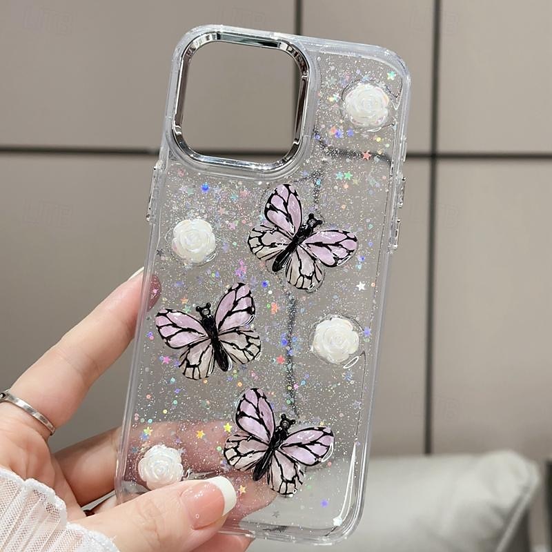 هاتف غطاء من أجل ايفون 16 آيفون 15 برو ماكس بلس iPhone 14 13 12 Pro Max Plus غطاء خلفي شبه شفّاف بلينغ بريق لامعة ضد الصدمات فراشة الكمبيوتر الشخصي 2025 - $14.99 –P17