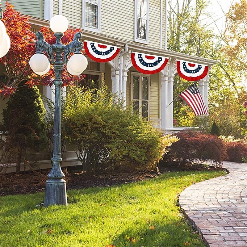 usa patriotisk plissert vifteflagg - 2 stk amerikansk us flagg bunting banner patriotisk bunting flagg stjerner og striper flagg bunting for minnedag den 4. juli og arbeidsdagen 2025 - $29.99 –P6