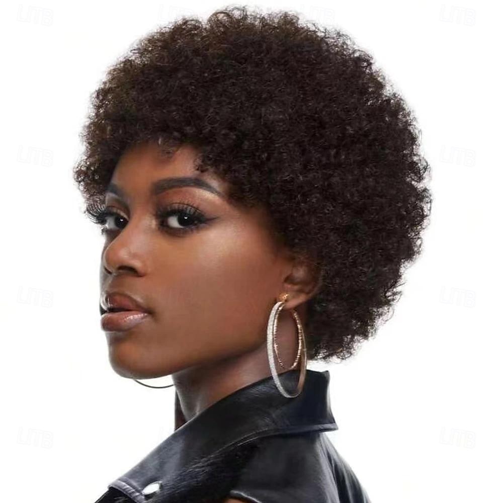 Afro crépus bouclés frange perruque pour femmes afro coupe de lutin courte perruque de cheveux humains doux bouclés perruque afro naturel à la recherche d'un usage quotidien de 2025 ? $47.99 –P3
