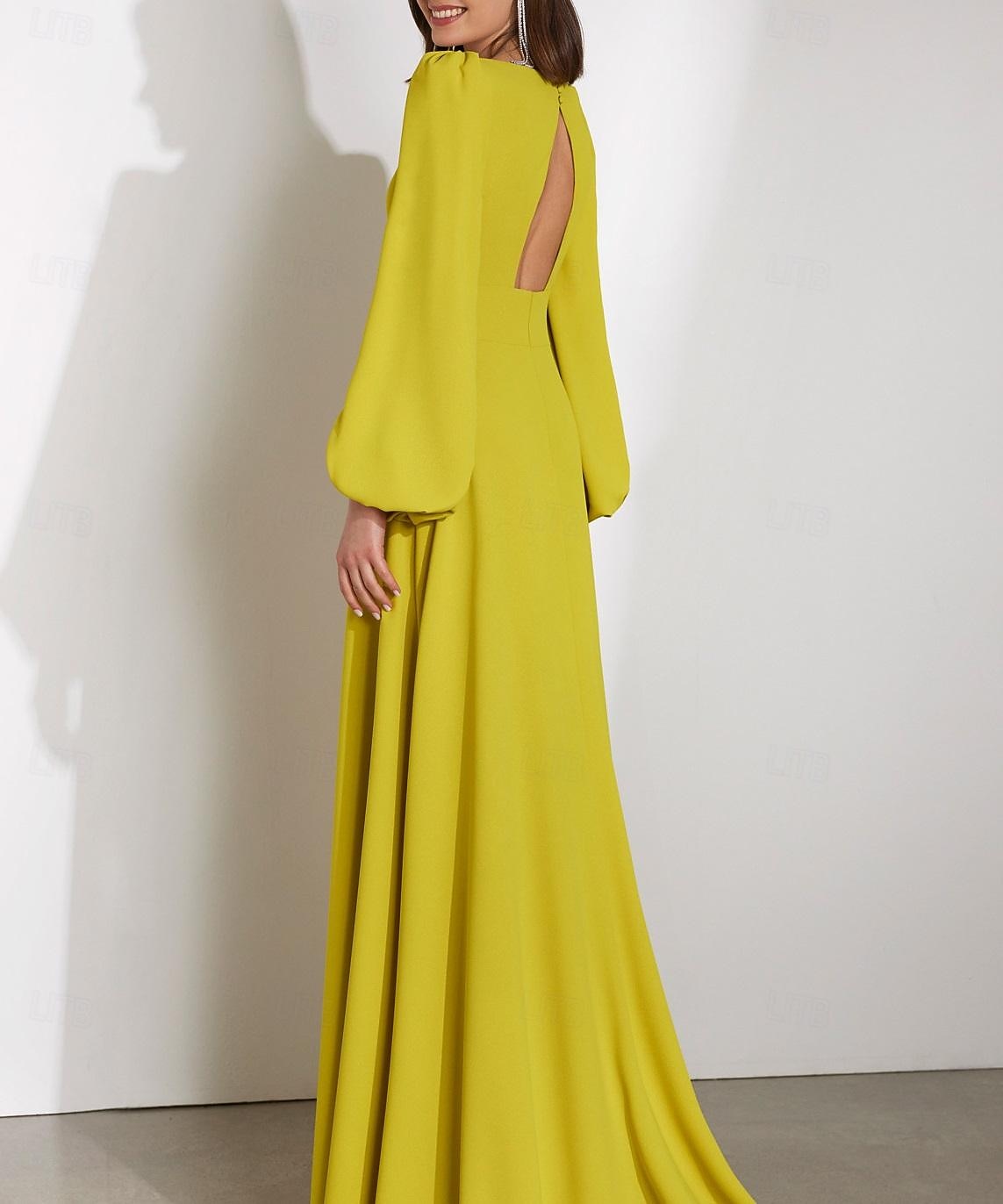 שמלות אורח חתונה בשמלות A-Line אלגנטיות חגיגית חתונה באורך רצפה עם שרוולים ארוכים צוואר V שיפון עם קפלים 2025 - $165.99 –P2