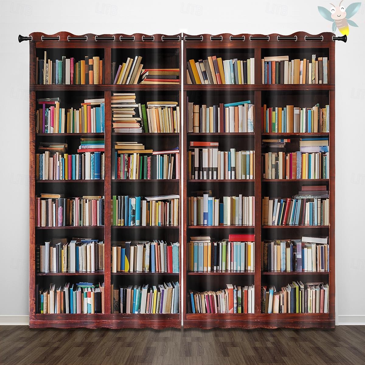 Vintage Bücherregal Verdunkelungsvorhänge Türisolierung Außenbalkon Rest Wohnzimmer Wohndekoration 2-teiliges Set mit 3D-Digitaldruck perforiert 2026 - $41.99 –P1