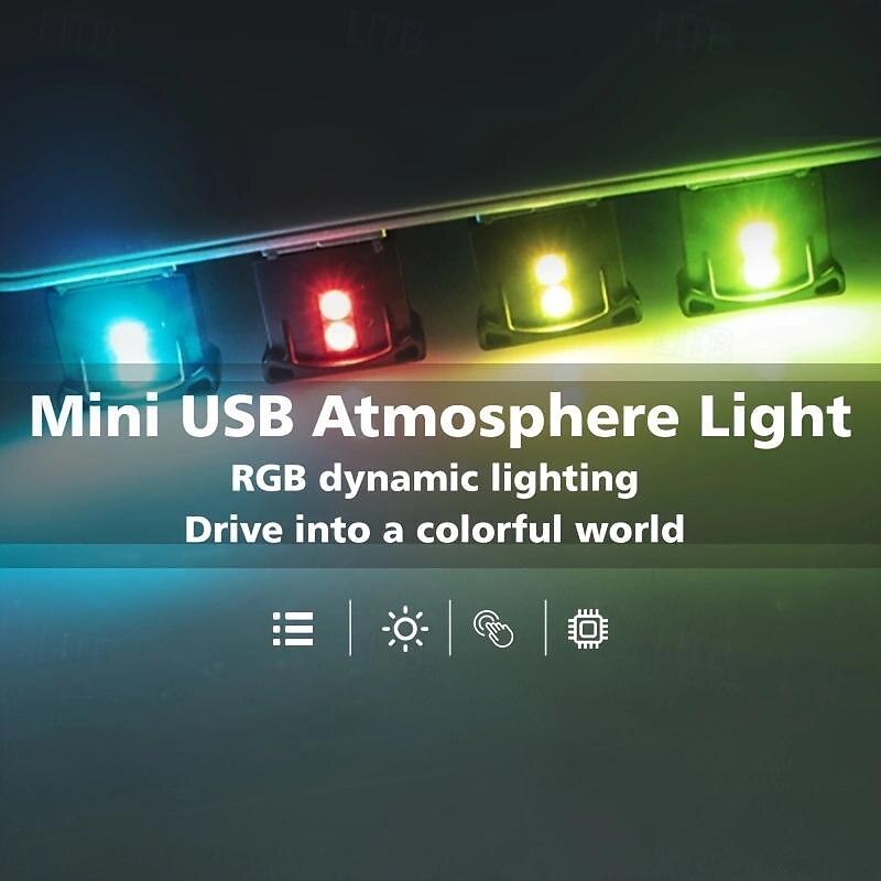 1 st mini usb led ljus, bil interiör led rgb belysning 5v smart usb led atmosfär ljus laptop dekoration nattlampa justerbar ljusstyrka 8 färger 2025 - $12.99 –P6