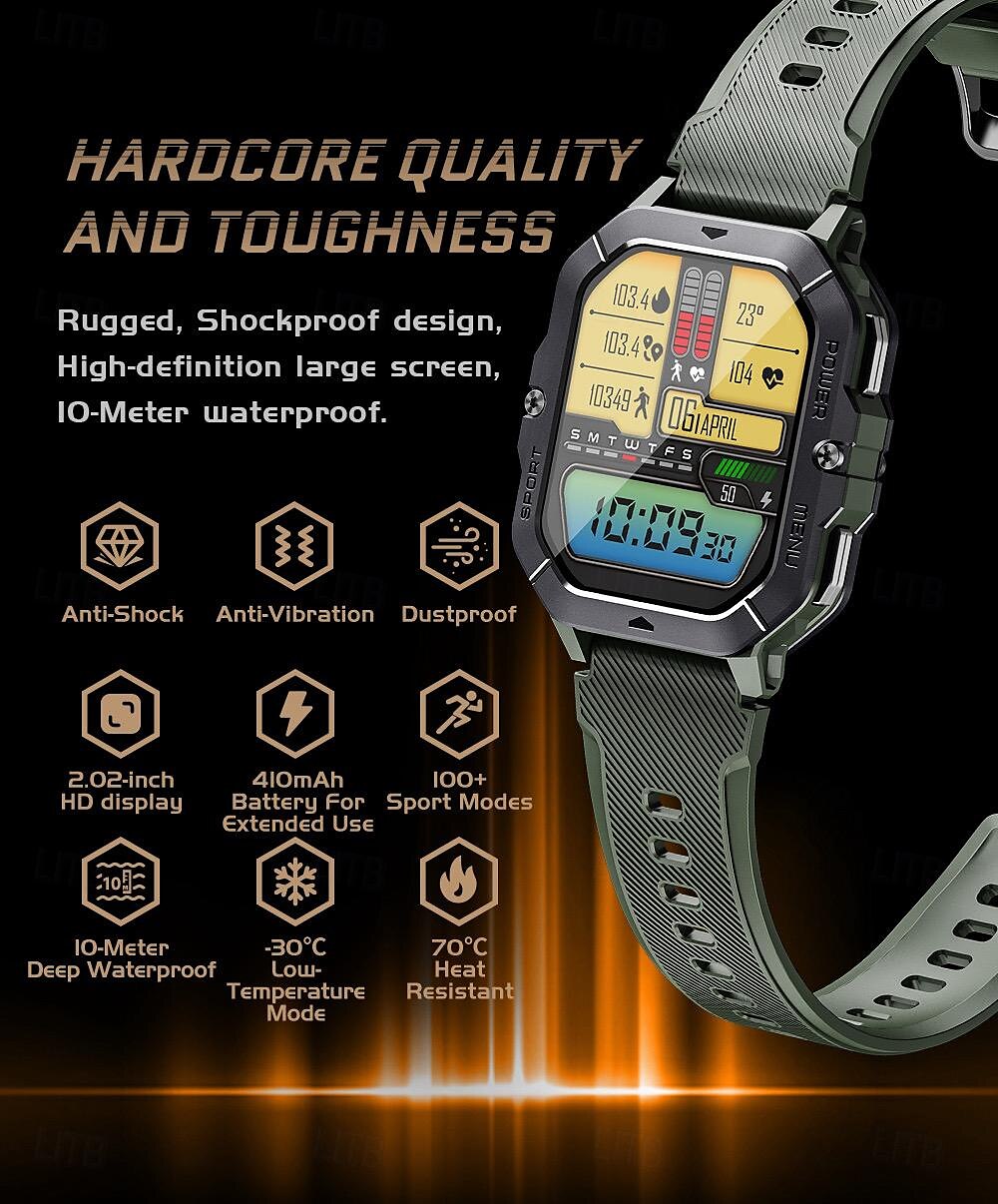 696 C28 Smart Watch 2.02 inch Smart Band Fitness Bracelet Bluetooth Pedometer Call Reminder Sleep Tracker Compatible with Android iOS Men Hands-Free Calls Message Reminder IP 67 42mm Watch Case 2025 - $52.99 –P2