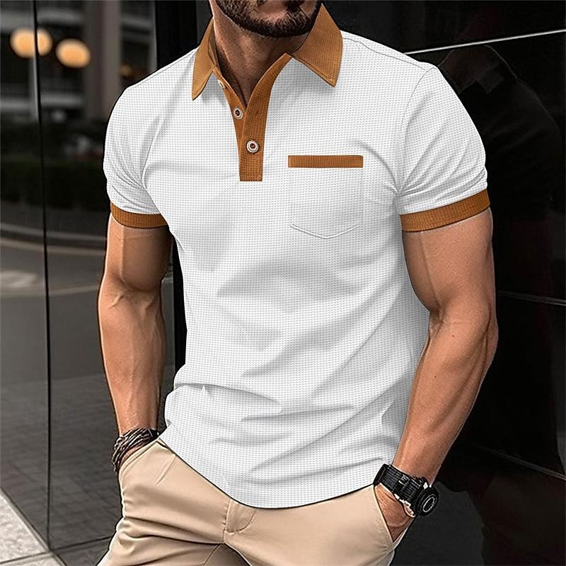 Herren Waffel-Poloshirt Golfhemd Arbeit Casual Kargen Kurzarm Basic Modern Farbblock Patchwork Taste Frühling Sommer Regular Fit Schwarz Weiß Blau Khaki Grau Waffel-Poloshirt 2025 - $18.99 –P4