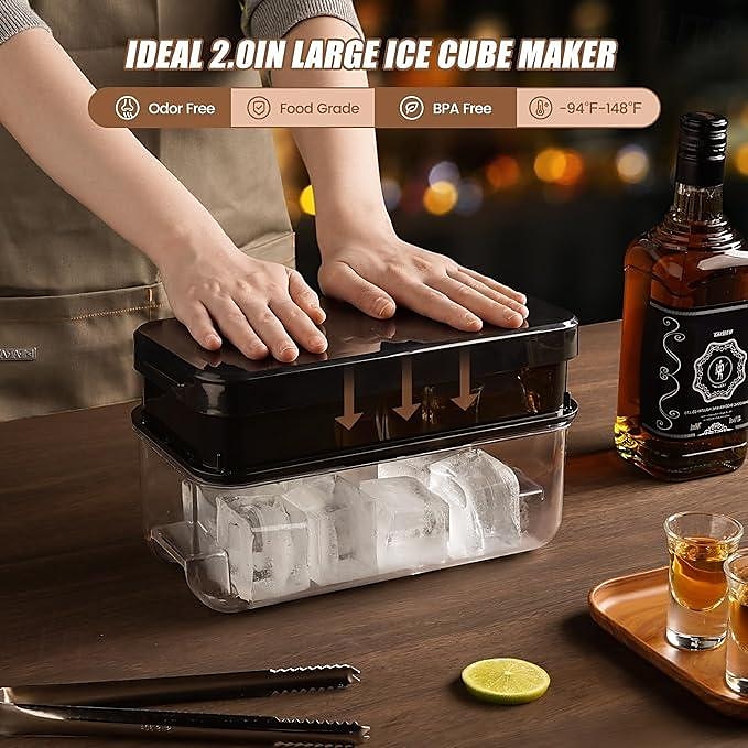 Large Ice Cube Tray with Lid and Bin Ice Trays for Freezer 2 INCH Whiskey Ice Cubes Mold 1*8 pcs Square Ice Cube Mold with Tong Easy to Release Large Ice Tray for Whiskey Cocktail Bourbon 2025 - $27.99 –P10