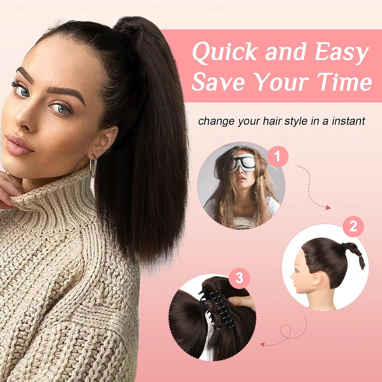 extension per coda di cavallo, clip ad artiglio corto da 14" in coda di cavallo dritta per capelli corti code di cavallo finte multistrato estensioni per capelli estensioni per capelli resistenti al del 2025 a $7.99 –P2