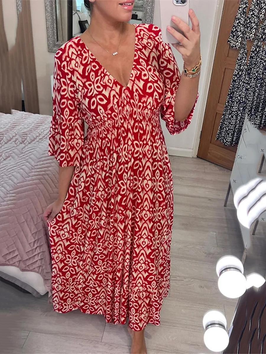 robe décontractée pour femme imprimé floral col en V robe longue robe maxi ethnique décontractée tous les jours vacances manches 3/4 été de 2025 ? $39.99 –P2