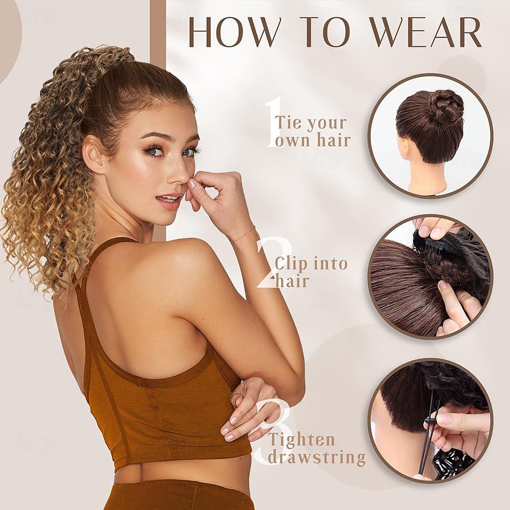 Extensão de rabo de cavalo Extensões de cabelo de rabo de cavalo com cordão de 10 polegadas para mulheres naturais preto curto rabo de cavalo encaracolado peruca falsa uso diário em festas de 2025 por $11.99 -P6