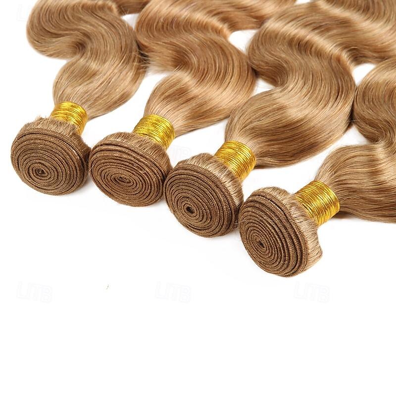 #27 Honey Blonde Human Hair Bundles with Closure Brazilian Hair Weave Bundles with Closure 10A Colored Body Wave Bundles 3PCS 2025 - $120.99 –P14