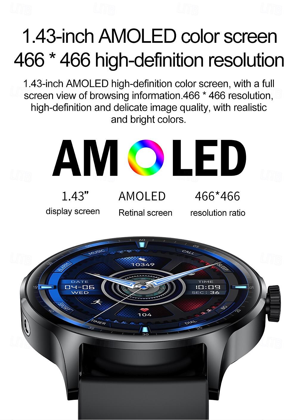 696 HK30 Inteligentny zegarek 1.43 in Inteligentny zegarek Bluetooth EKG + PPG Krokomierz Powiadamianie o połączeniu telefonicznym Kompatybilny z Android iOS Damskie Męskie Odbieranie bez użycia rąk 2025 - $47.99 –P3