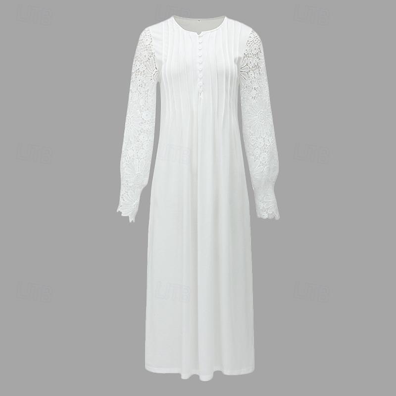 Maxikleid für Damen im Bohemian-Stil mit V-Ausschnitt, langen Spitzenärmeln, weißer, fließender Rock, lässig, Strand, halbformell, Frühling, Sommer, volle Größen, feminine, elegante Kleidung 2026 - $31.99 –P1