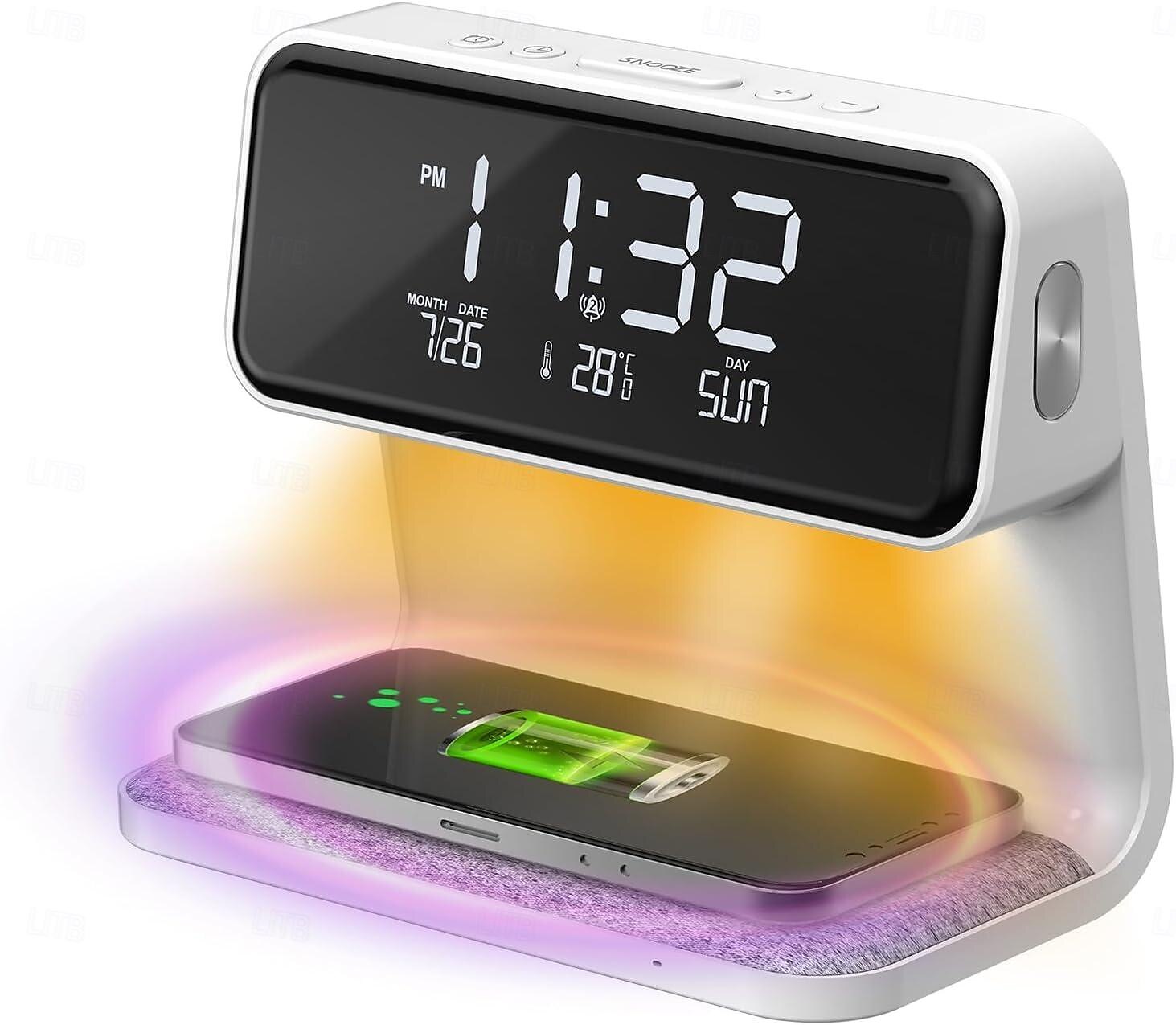 Alarm Clock with Wireless Charging Bedside Touch Lamp Alarm Clocks Bedrooms Night Light Dimmable LED Display Fast Wireless Charger Station with Room Thermometer Indoor 2025 - $57.99 –P1