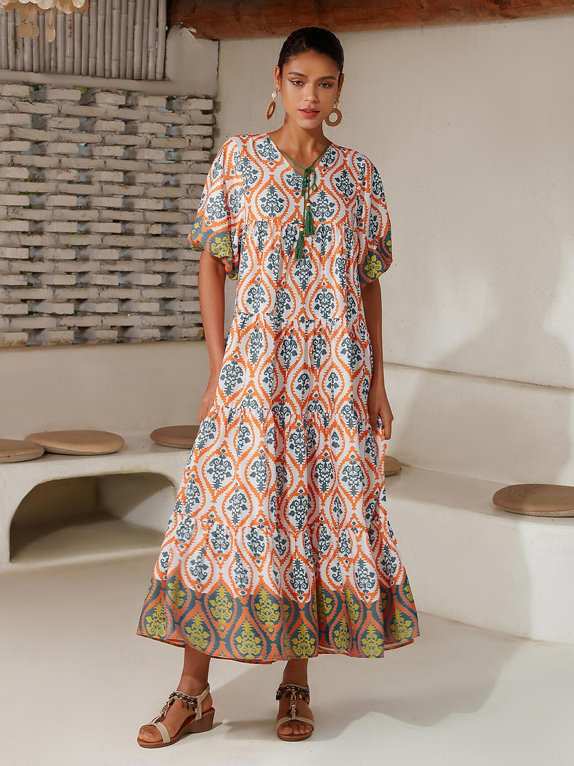 Per donna Vestito a ruota Abito Stampato Abito maxi Arcobaleno Maniche Corte Totem Nazionale Stampa Estate Scollo a V Vacanza Etnico. XS S M del 2025 a $152.99 –P7