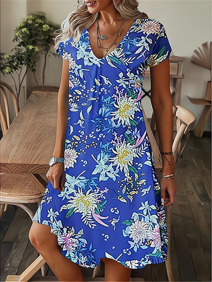 Dames Mini-jurk Boho-jurk Casual jurk Zomerjurk Stijlvol Casual Dagelijks Vakantie Afspraakje Normale pasvorm Bloemig Korte mouw V-hals Zwart Wit Koningsblauw Zomer 2026 - $21.99 –P4