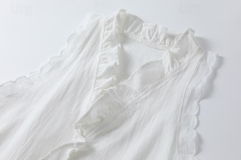 Mujer Negro Blanco Gris Oscuro Verano Primavera Mini vestido Vestido blanco Vestidos de lino y algodón Vestido de verano Casual Vacaciones Diario Ajuste regular Plano Escote en Pico 2025 - $22.99 –P3
