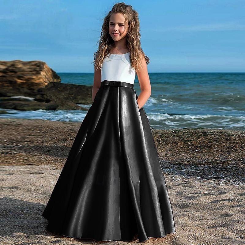 kinderkleidung Mädchen Party Kleid Feste Farbe Ärmellos Leistung Gitter Prinzessin Süß Gitter Mitte der Wade Etuikleid Tüll-Kleid Sommer Frühling Herbst 2-12 Jahre Schwarz Weiß Champagner 2025 - $60.99 –P5