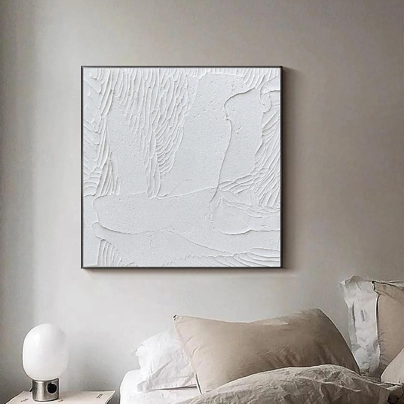 peint à la main 3d texturé blanc peinture abstraite sur toile 3d texturé art mural boho moderne toile art salon décor pattle couteau peinture à l'huile décor à la maison hôtel pièce d'art de 2025 ? $116.99 –P15